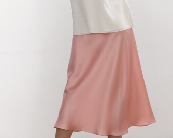 Blush pink silk satin skirt bias cut 100% silk slip skirt midi Silk minimalistic basic clothing Bridesmaid skirt Serenity silk skirt