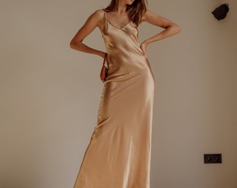 Gold silk hotsell dress long