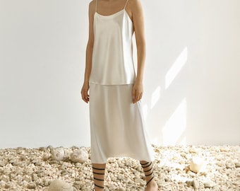 White silk skirt for women Heavy-weight Double-Faced silk satin skirt - 100% mulberry silk