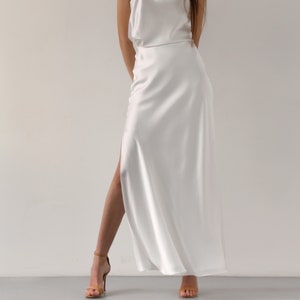 Ivory white silk maxi skirt - 100% silk satin