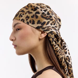 100% Silk Triangle Shawl | Brown Satin Head Scarf, Leopard Scarf Shawl, Elegant headscarf | Gift for Her | Exclusive Bandana, Turban scarf