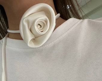 100% silk satin flower choker White necklace rose Bridesmaid gifts Silk flower  Victorian choker Hair tie Silk belt Trendy neck accessory