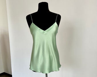 V-neck silk satin camisole top in Sage Green Archive sale Size XS / S