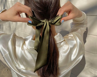 Silk Ribbon Long silk hair ribbon Hair accessory Silk hair bow Handmade hair ribbon Silk satin ribbon Silk band Pony scarf tie Neck Scarf