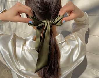 Silk Ribbon Long silk hair ribbon Hair accessory Silk hair bow Handmade hair ribbon Silk satin ribbon Silk band Pony scarf tie Neck Scarf