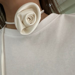 100% silk satin flower choker White necklace rose Bridesmaid gifts Silk flower  Victorian choker Hair tie Silk belt Trendy neck accessory