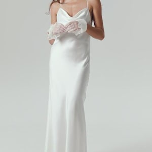 Wedding dress simple White Backless Maxi Dress 100% Mulberry silk satin Bias cut low back bridal gown Wedding reception cowl neck slip dress