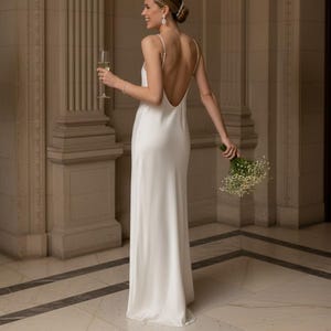 Cream white backless silk wedding dress / Simple satin bias cut maxi gown with low back - pure 100% silk charmeuse