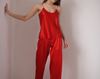 red satin vest top