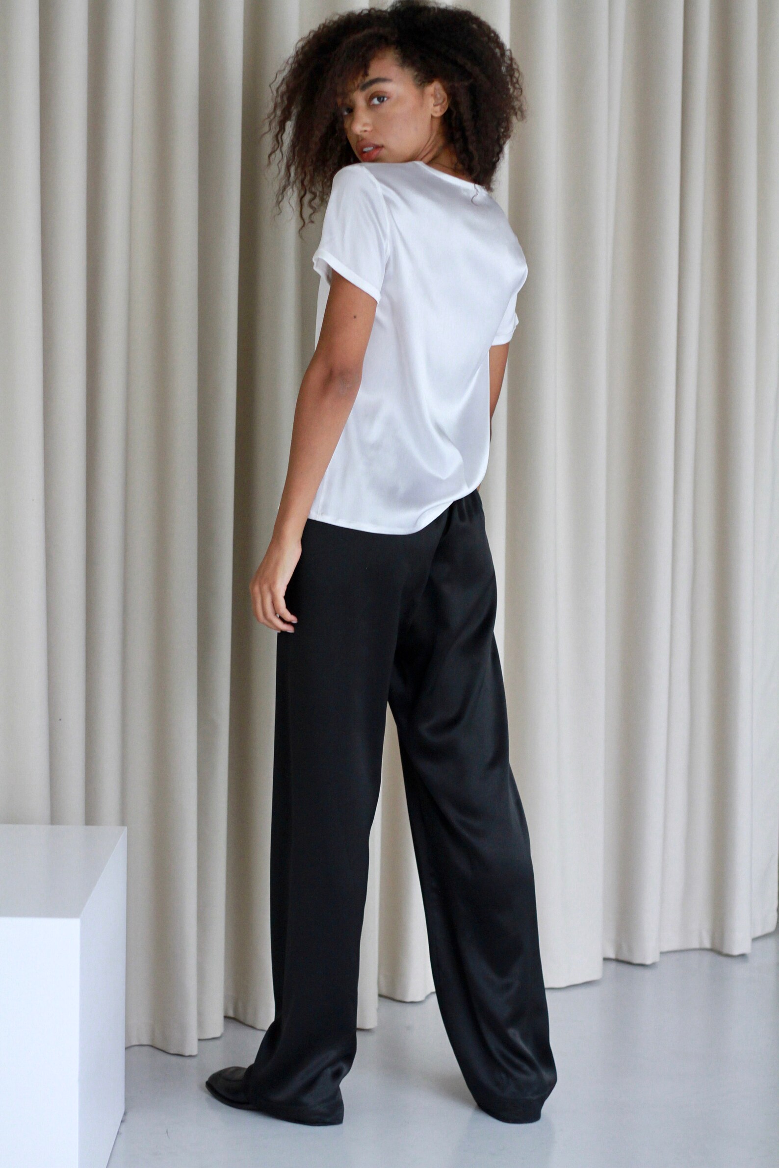 Black Silk Pants Highwaisted Silk Pants 100 Silk Pant Long Etsy