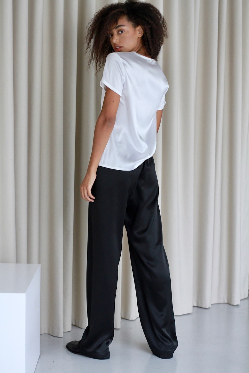 Black Silk Pants Highwaisted Pants 100 Silk Pant Long Palazzo Pants — free download