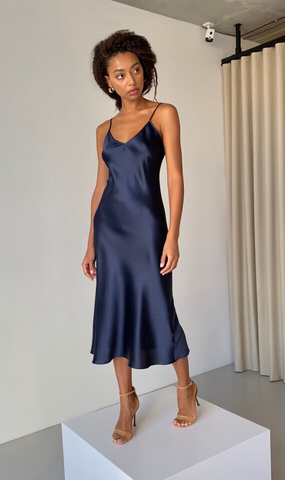 silk midi slip dress