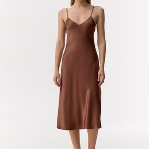 Bias Cut Silk Satin Midi Slip Dress | 100% Mulberry Silk