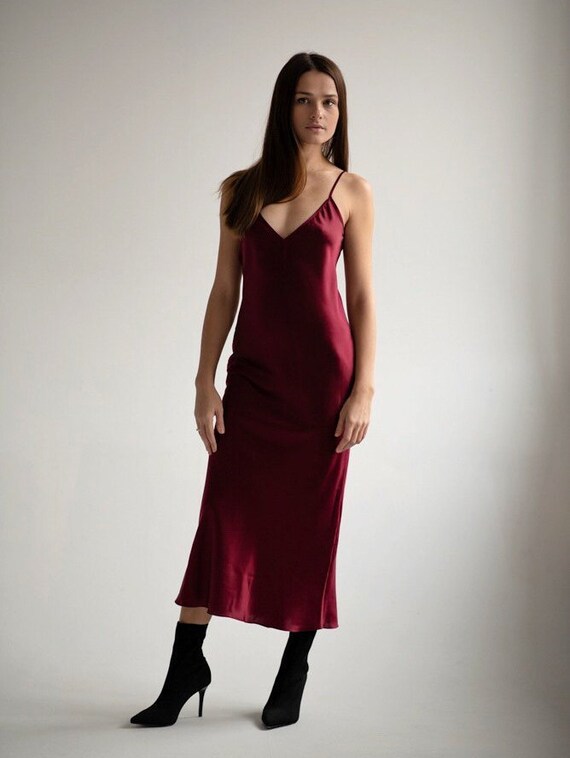 Silk bias burgundy slip dress Silk slip maroon Narural silk Etsy