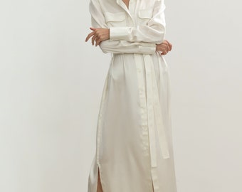 Cream silk cheap shirt dress