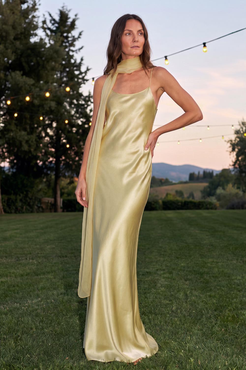 gold silk dress for wedding Slip simple gold dress