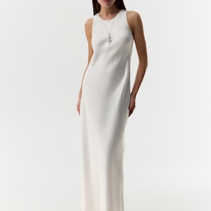 Simple silk wedding dress Modest satin sleeveless bridal gown - natural 100% silk charmeuse