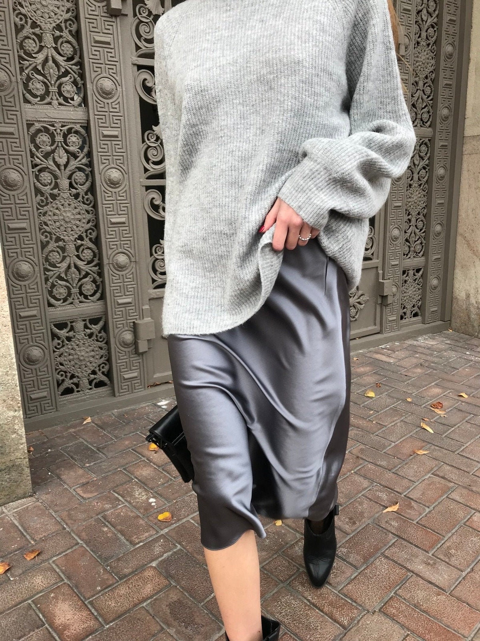 Grey silk midi skirt bias cut Silver gray silk satin slip Etsy