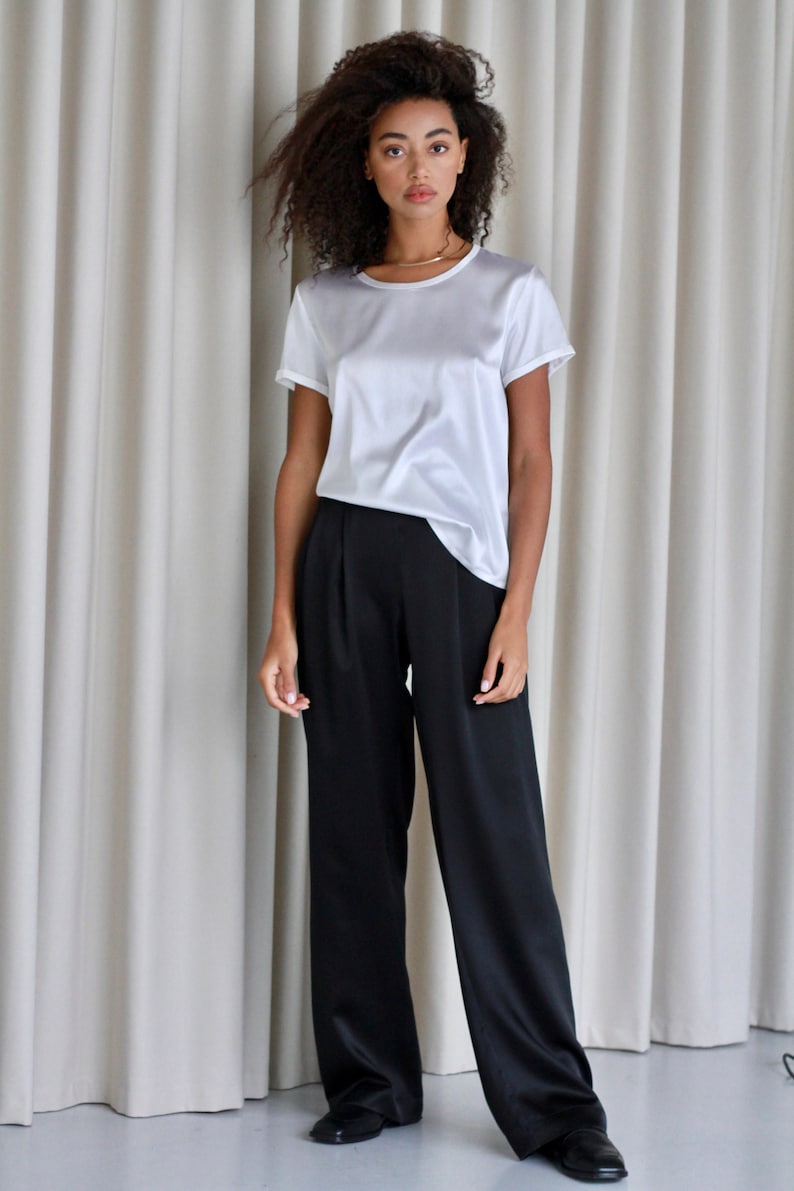 Black Silk Pants High-waisted Silk Pants 100% Silk Pant Long - Etsy