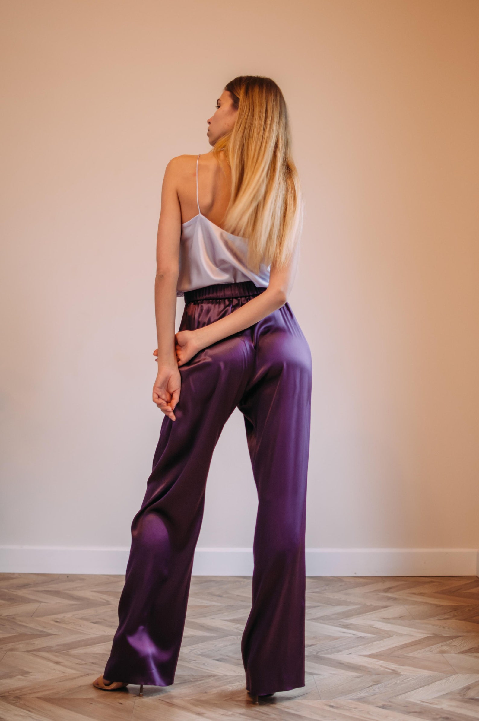 Plum silk pants High-waisted Purple silk pants Long palazzo | Etsy
