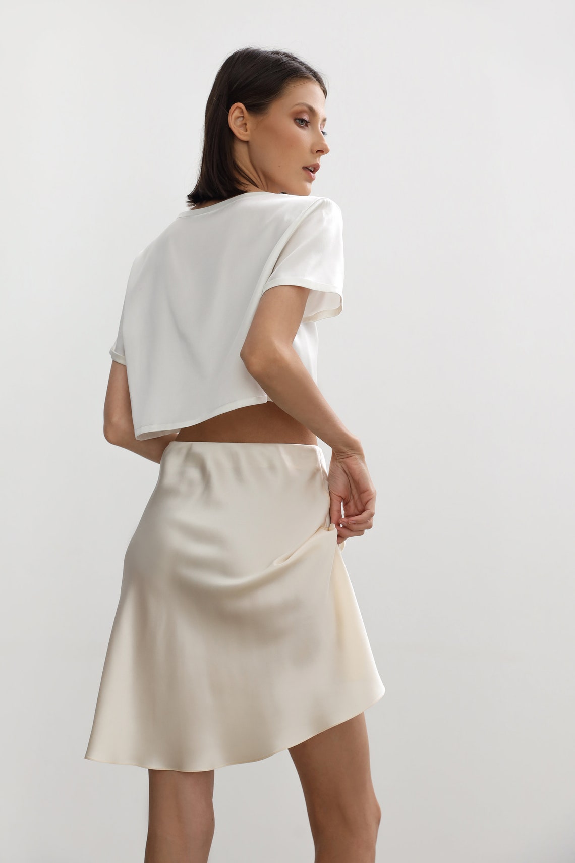 100 silk slip skirt mini Creamy silk satin skirt Silk slip Etsy