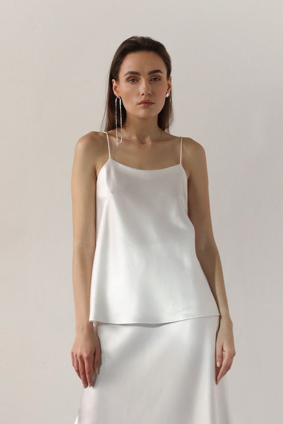 White Silk Camisole Top Ivory Silk Satin Top White Silk Tank Top