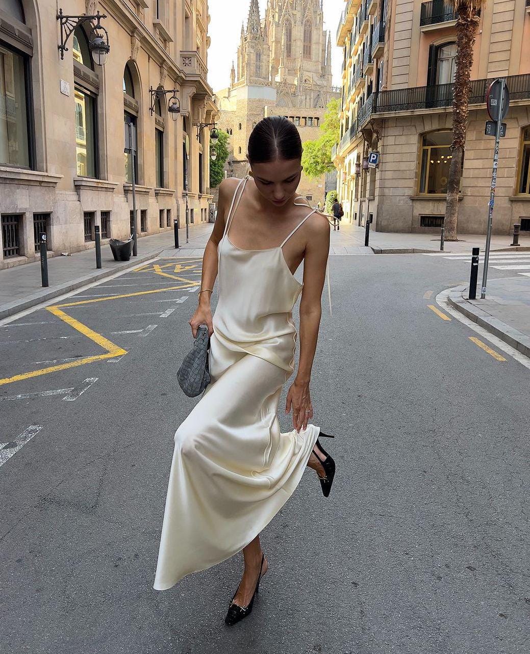 Low Back Dress, Butter long Slip Dress Fully Lined, Creamy bias cut maxi prom Dress 90s, Pure silk Dress, Wedding Guest Gown