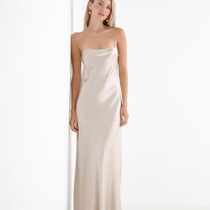 Pearl bias cut maxi cami dress - natural 100% mulberry silk satin