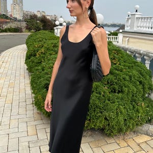 Bias cut silk satin tank slip dress Yuna