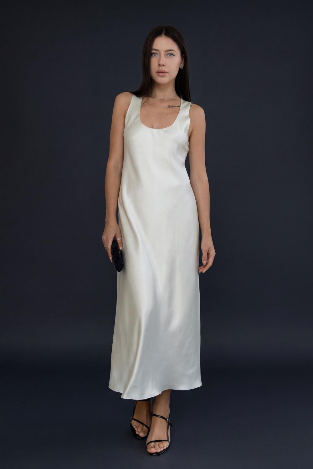 100% Mulberry Silk Cream-white Ankle Slip Dress  Long Bias Cut Satin Tank  Cami Dress, Calf Length Simple Wedding Gown, Silk Basics - Laura - Etsy