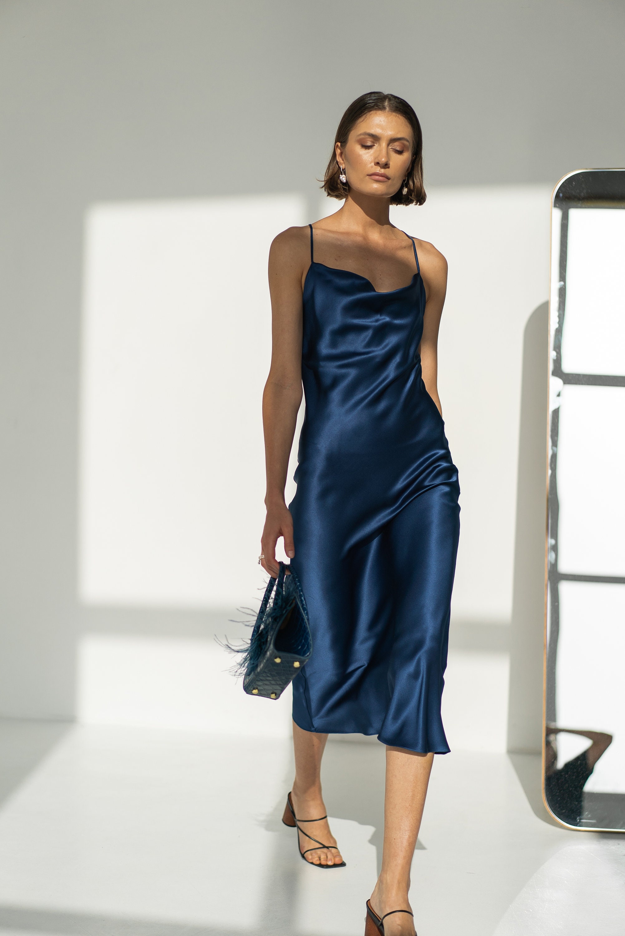 Royal Blue Silk Slip Dress Midi Blue Silk Cowl Neck Dress Silk - Etsy