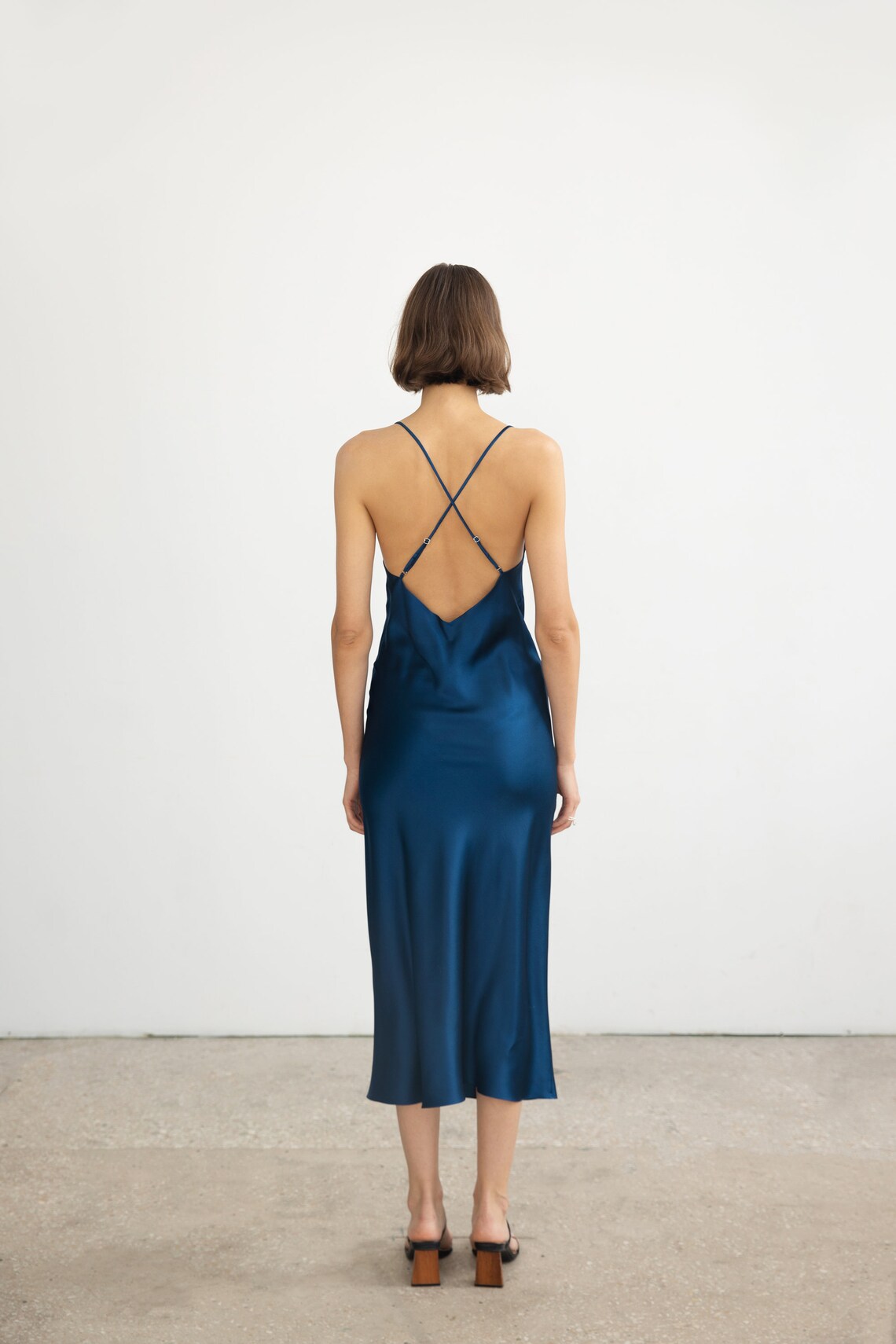 Royal blue silk slip dress midi Blue silk cowl neck dress Silk | Etsy