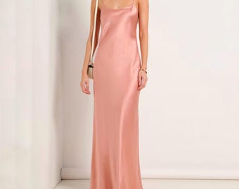 Pink Bias Cut Satin Maxi Dress - Pure 100% Silk Charmeuse - Etsy