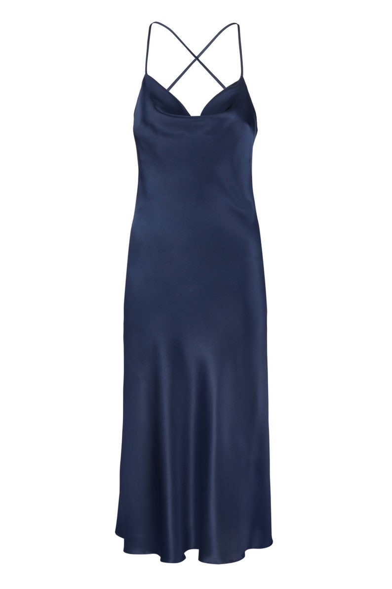Navy silk slip dress midi Dark blue slip dress Silk slip dress | Etsy