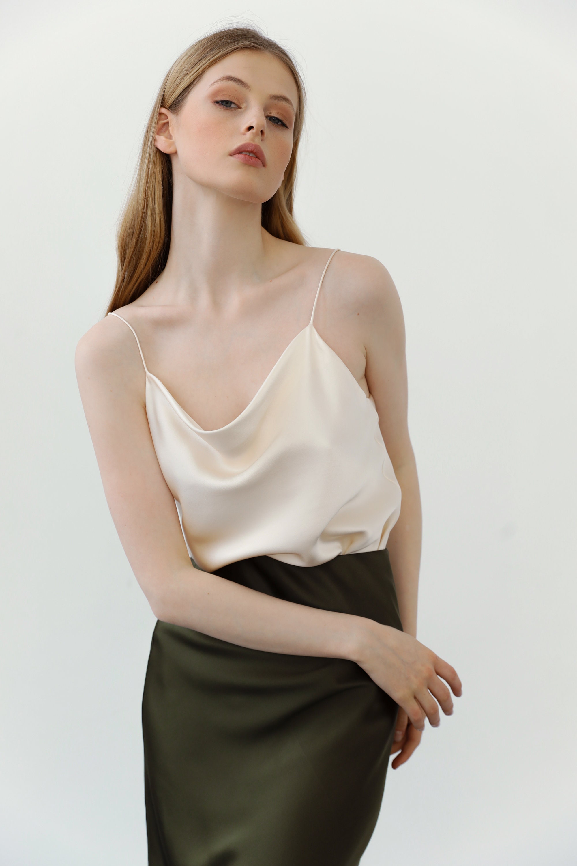 Creamy White Cowl Neck Camisole Top Silk Silk Satin Cami 100% - Etsy
