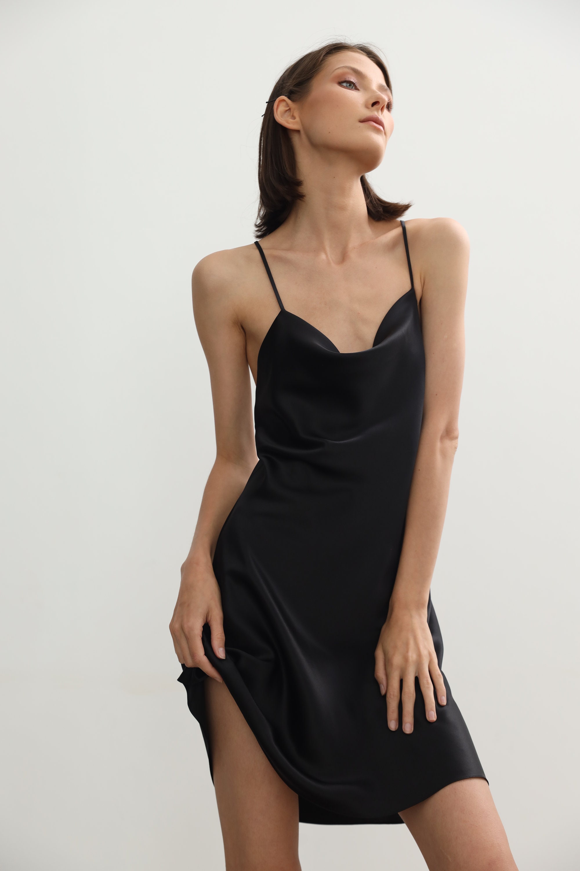 Short silk slip dress black Mini slip dress black 100% silk | Etsy
