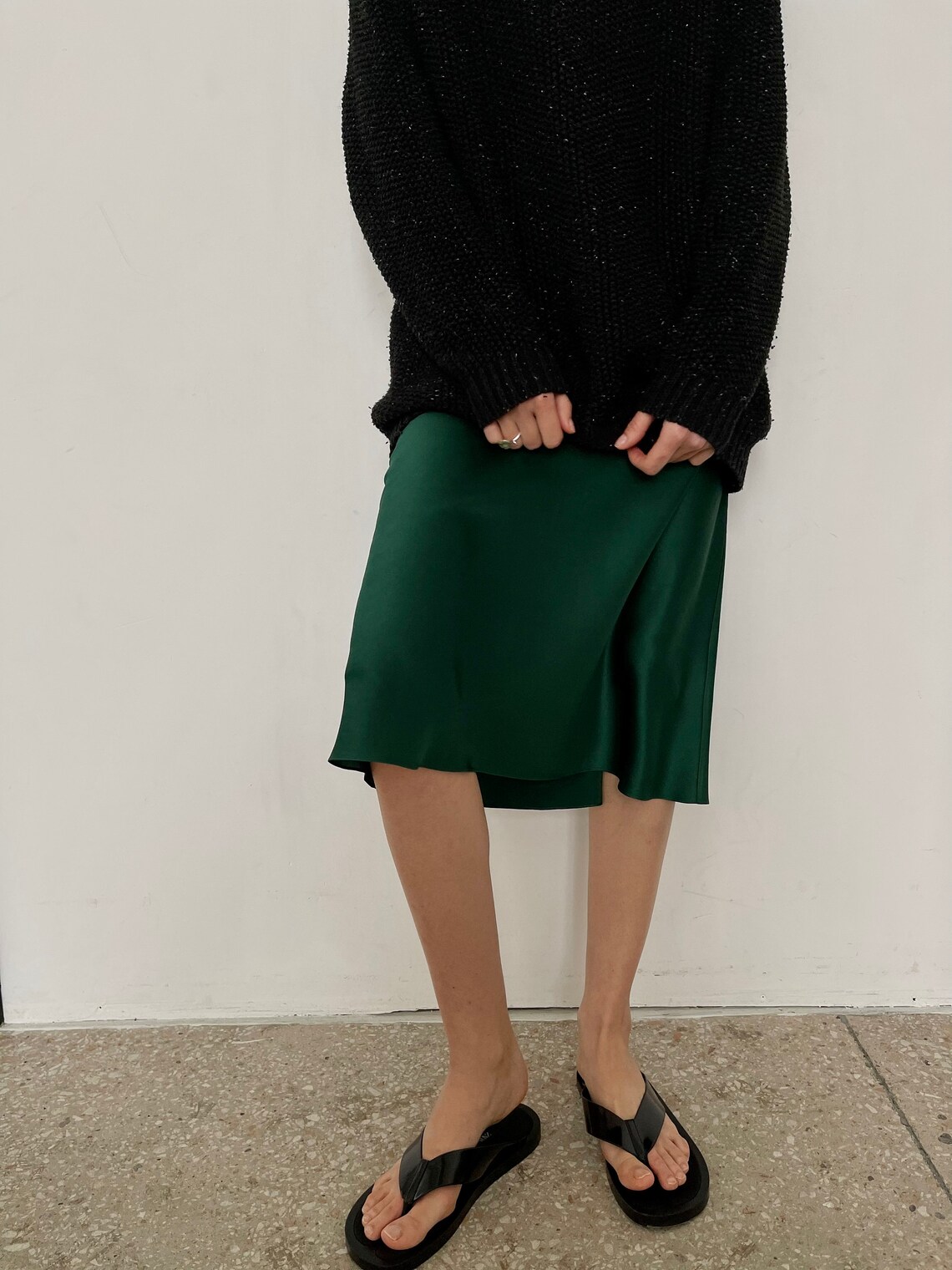 100 Silk Emerald Green Silk Slip Skirt Midi Green Skirt Pure Etsy