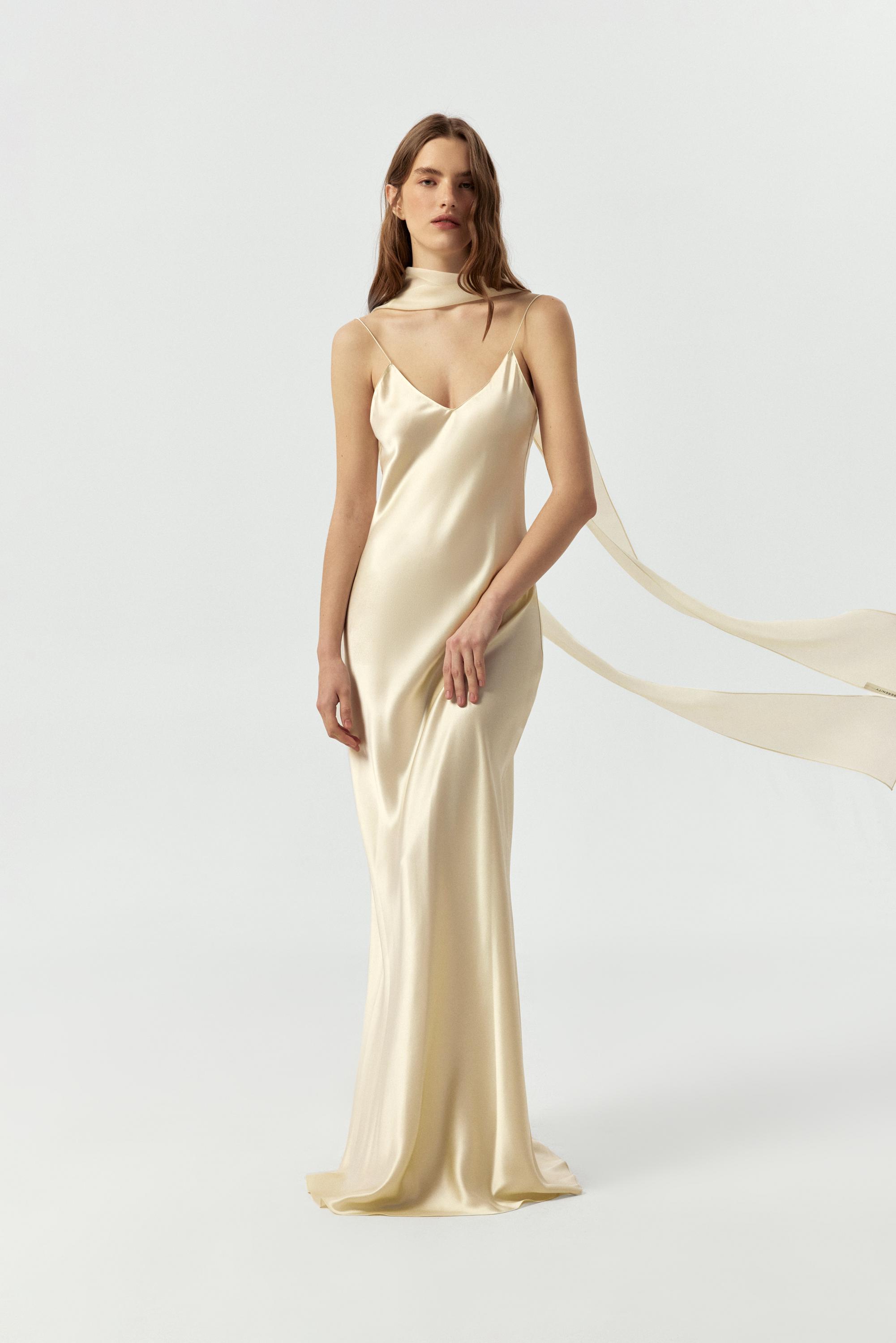 cream maxi slip dress Bone Crochet Petal Long Slip Dress