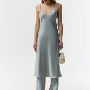 Grey Silk Bias-Cut Slip Dress | 100% Silk Charmeuse