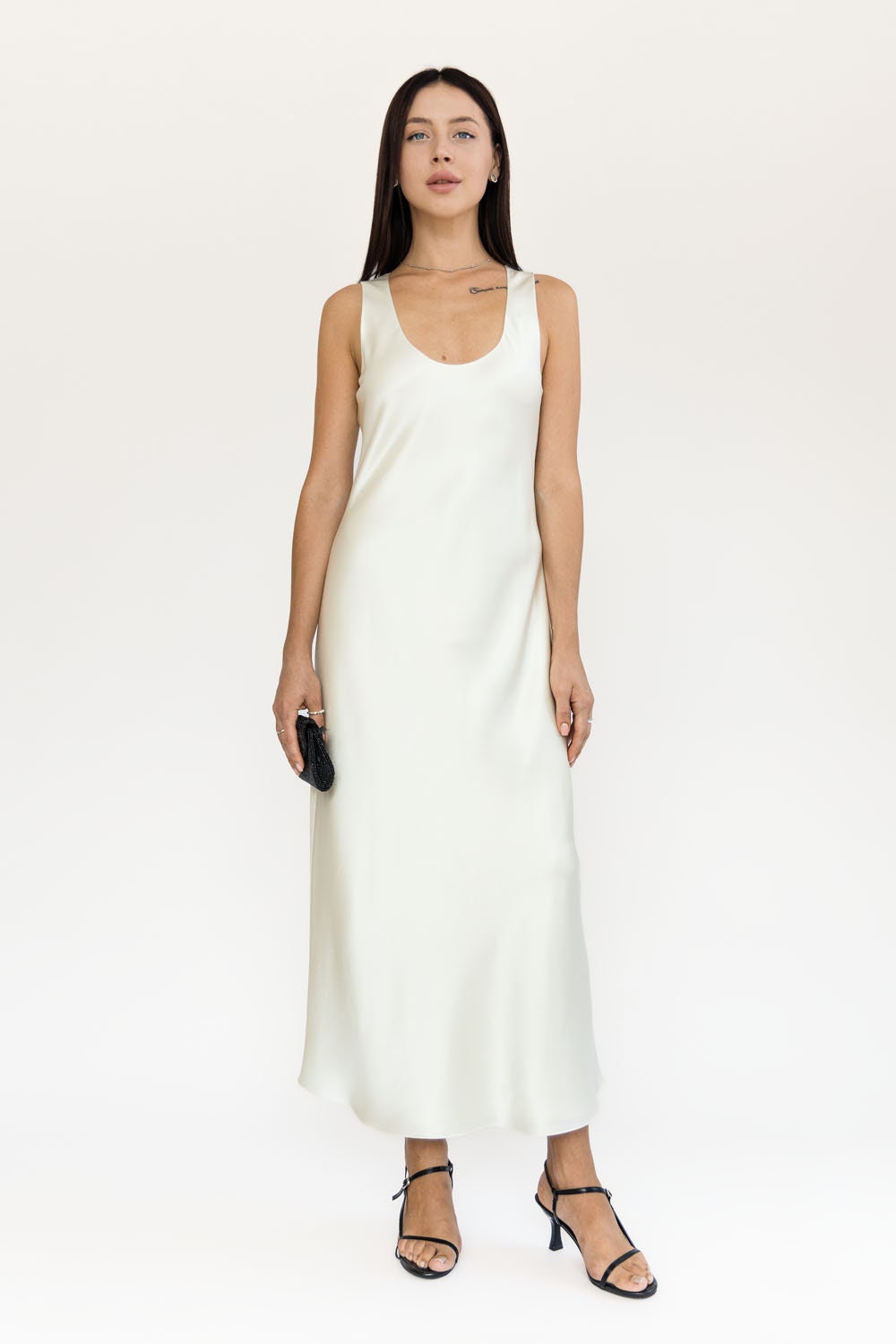 Maxi Dress Raey Slip Dress 100% Silk Dress Cream Slip Dress White Long  Satin Tank Dress