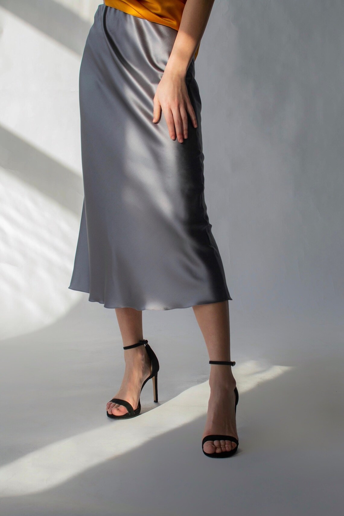 Grey silk midi skirt bias cut Silver gray silk satin slip Etsy