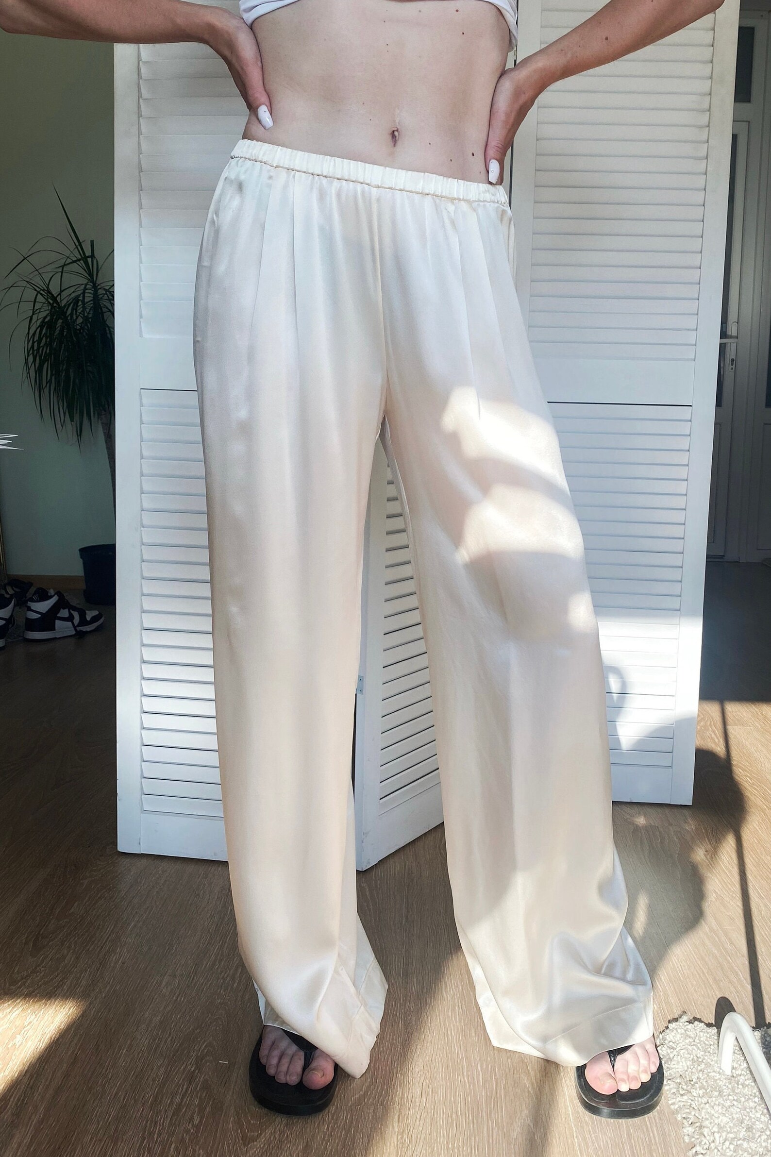 Pure Silk Pants Silk Satin Trousers in Colors Lowwaist Light Etsy