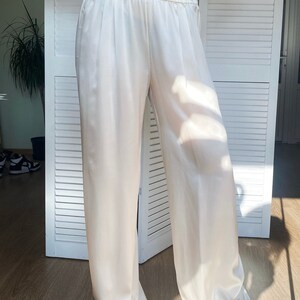 White Silk Satin Trousers Polina