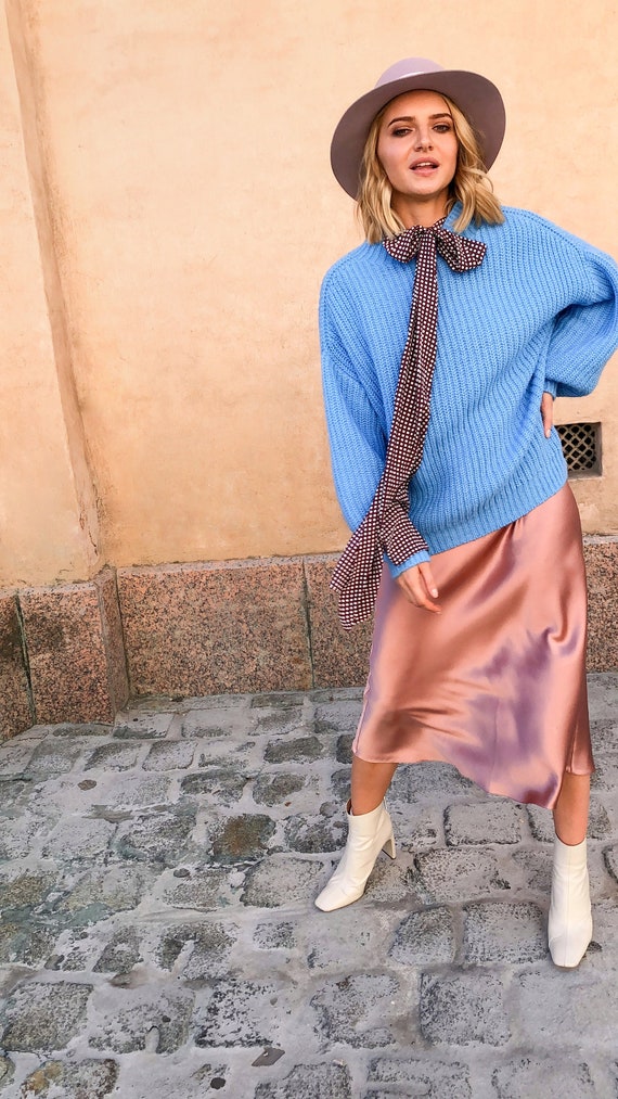 Silk Skirt Midi Bias Cut Silk Slip Skirt Pink Caramel Skirt Silk
