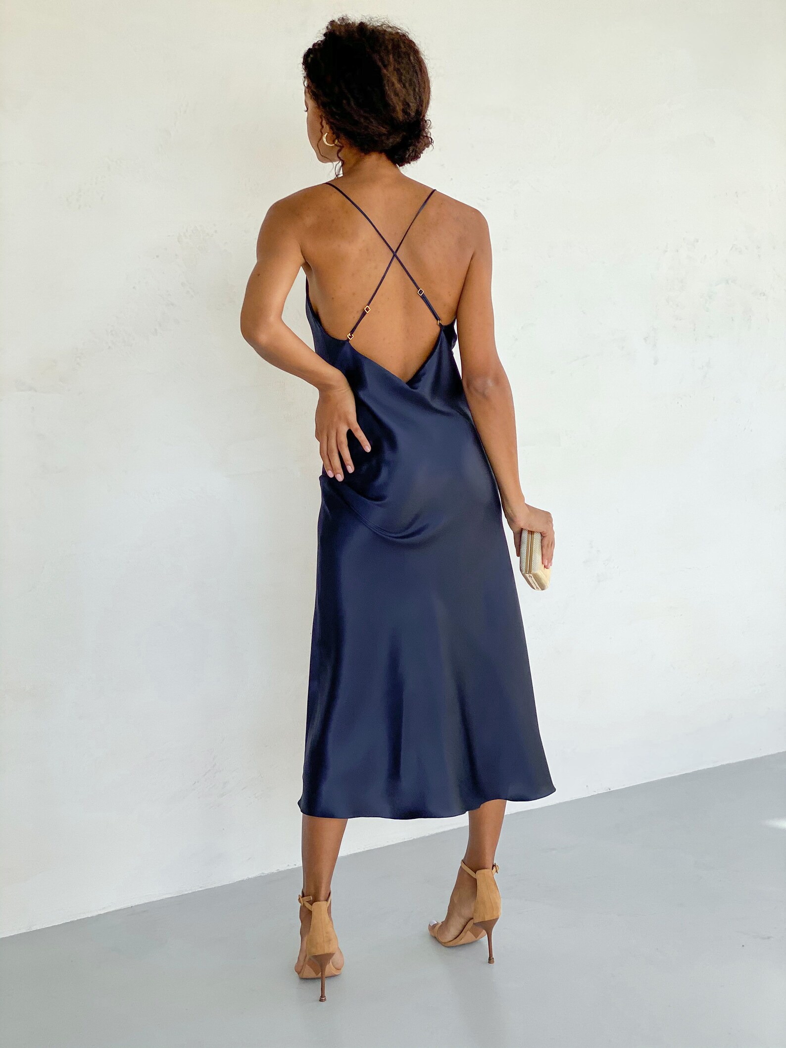 navy satin midi