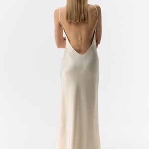Cream white backless silk wedding dress / Simple satin bias cut maxi gown with low back - pure 100% silk charmeuse