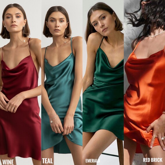 MANY COLORS 100 Silk Dress Cowl Neck Silk Slip Dress Mini Pure