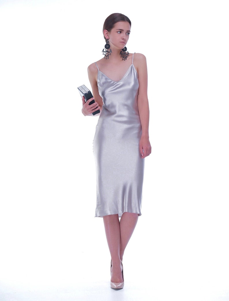 silver slip dress midi