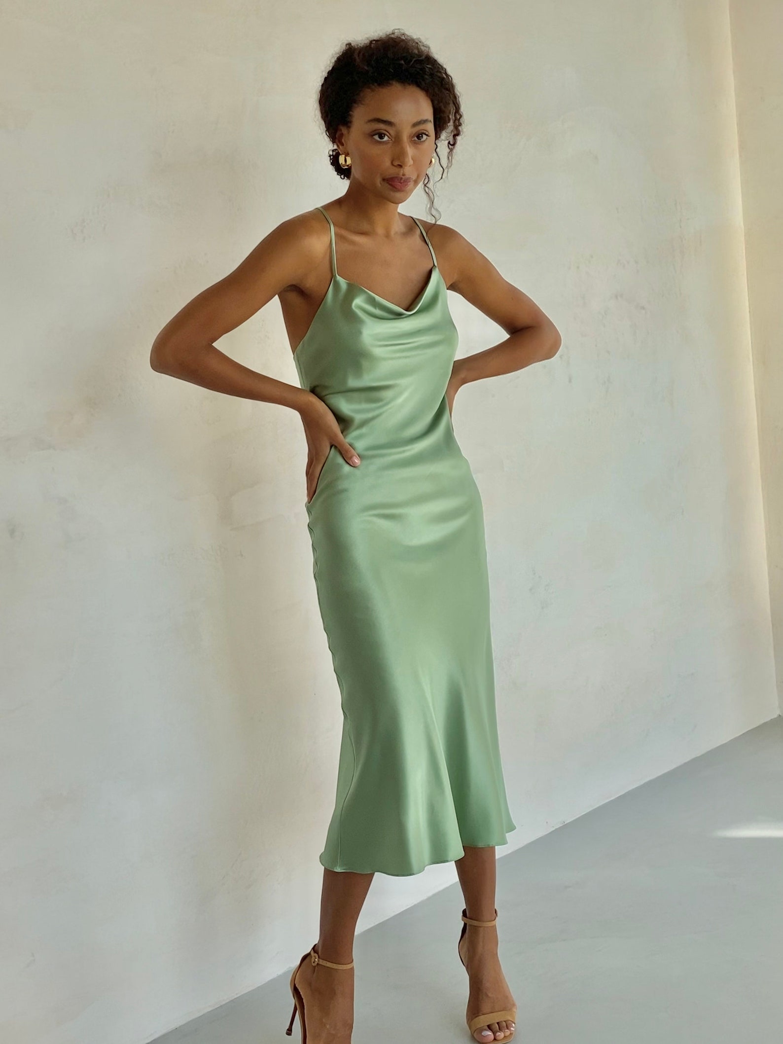 Silk Slip Dress Midi Bias Cut Silk Bridesmaid Dress Sage Green Etsy