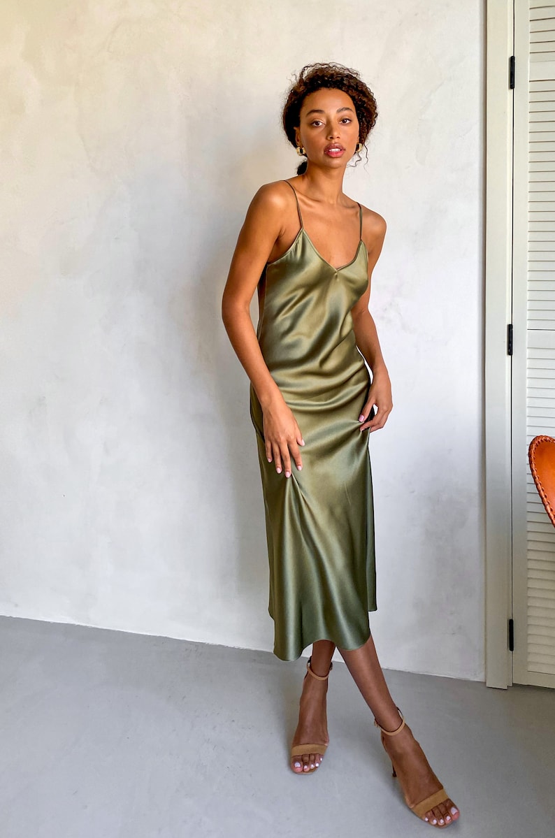 lime green silk slip dress